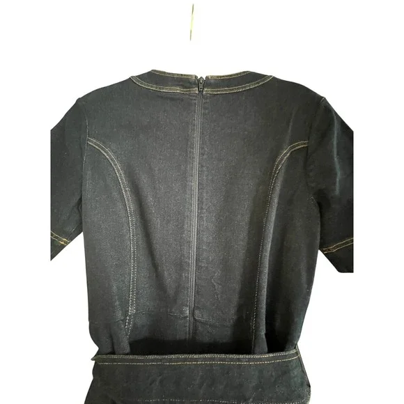 Boden Denim Dress Gold Stitching Pockets Belted Midi Vibrant Blue Wash Cotton - Picture 7 of 10